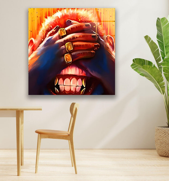 Monkey with Eyes Closed Glass Wall Art custom glass photo prints, large glass prints
