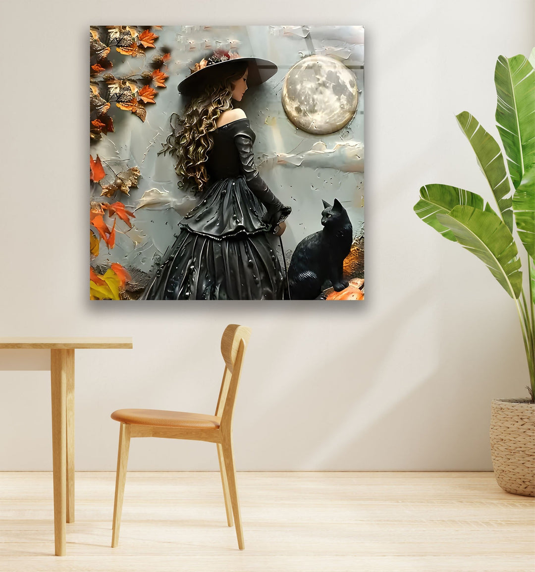 Black Princess & Cat Glass Wall Art picture on glass wall art, photos printed on glass
