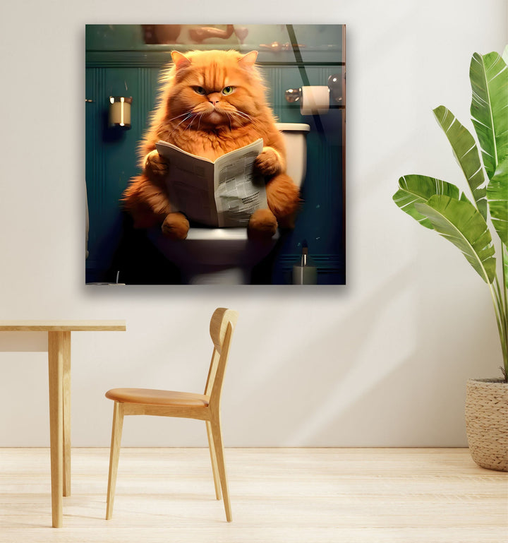 Orange Cat Reading Glass Wall Art stained glass wall art, stained glass wall decor
