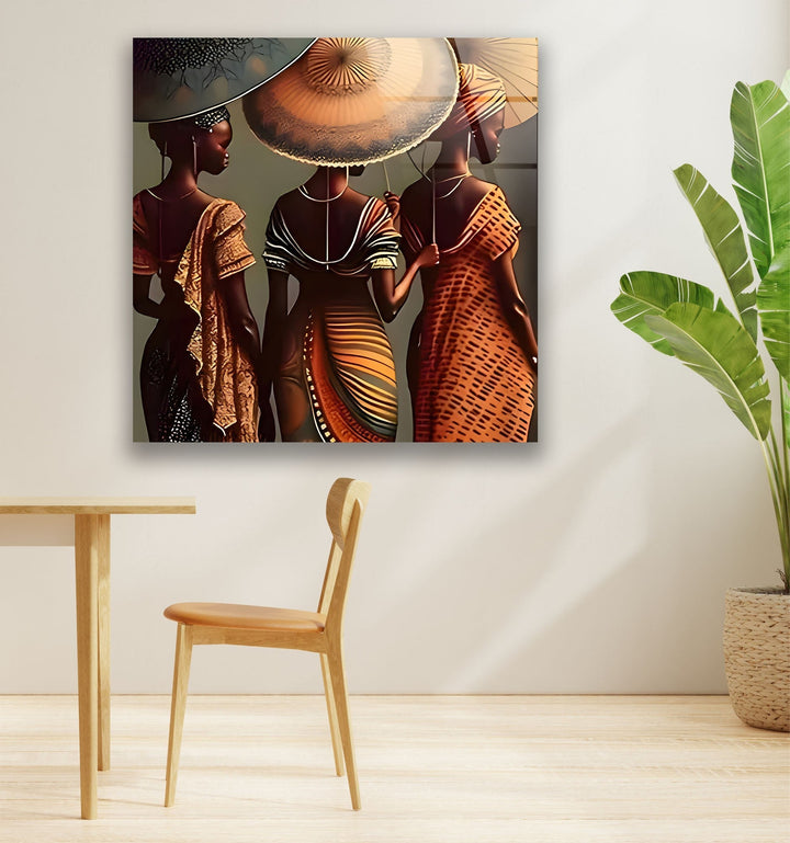 African Womans with Umbrella Glass Wall Art picture on glass wall art, photos printed on glass
