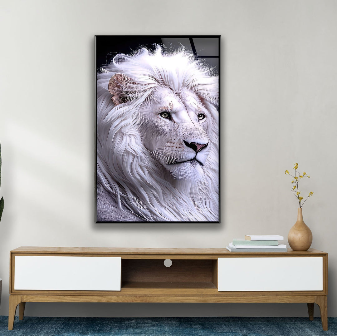 White King Lion Glass Wall Art custom glass pictures, glass art prints
