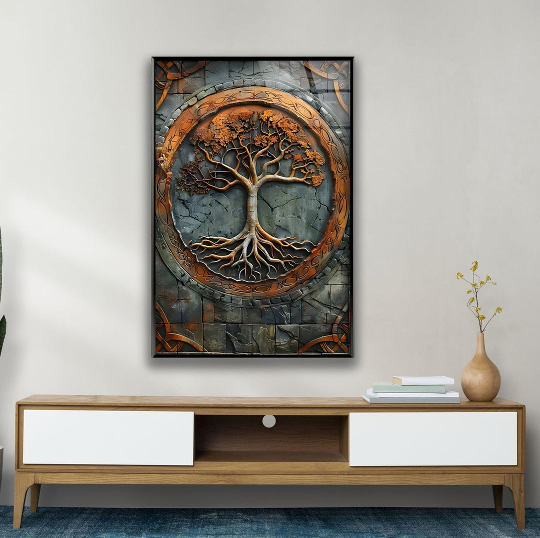 Copper Design Tree Glass Wall Art large glass photo prints, glass wall photos
