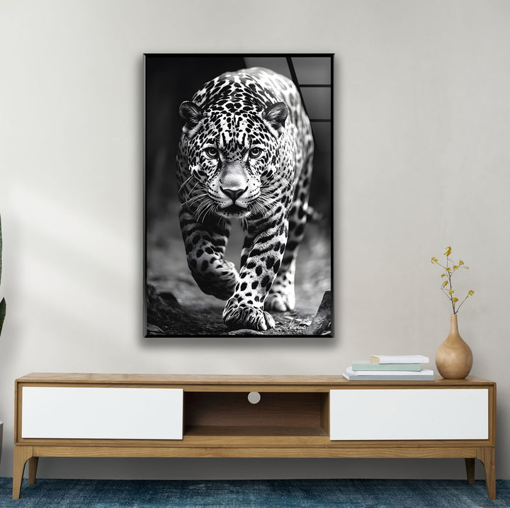 White & Black Leopard Glass Wall Art large glass photo prints, glass wall photos
