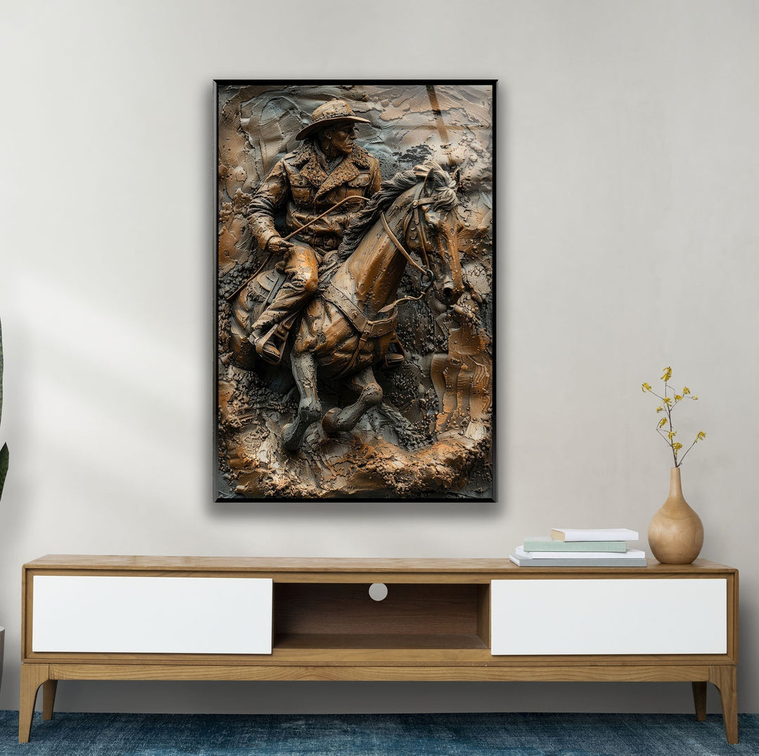 Man Riding a Horse Bronze Glass Wall Art Glass Printing Wall Art, Print photos on glass

