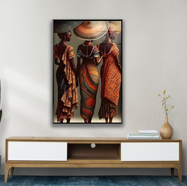 African Womans with Umbrella Glass Wall Art custom glass photo prints, large glass prints
