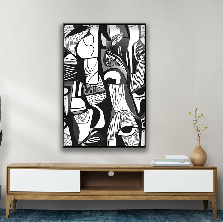 Abstract White & Blue Designs Glass Wall Art custom glass pictures, glass art prints
