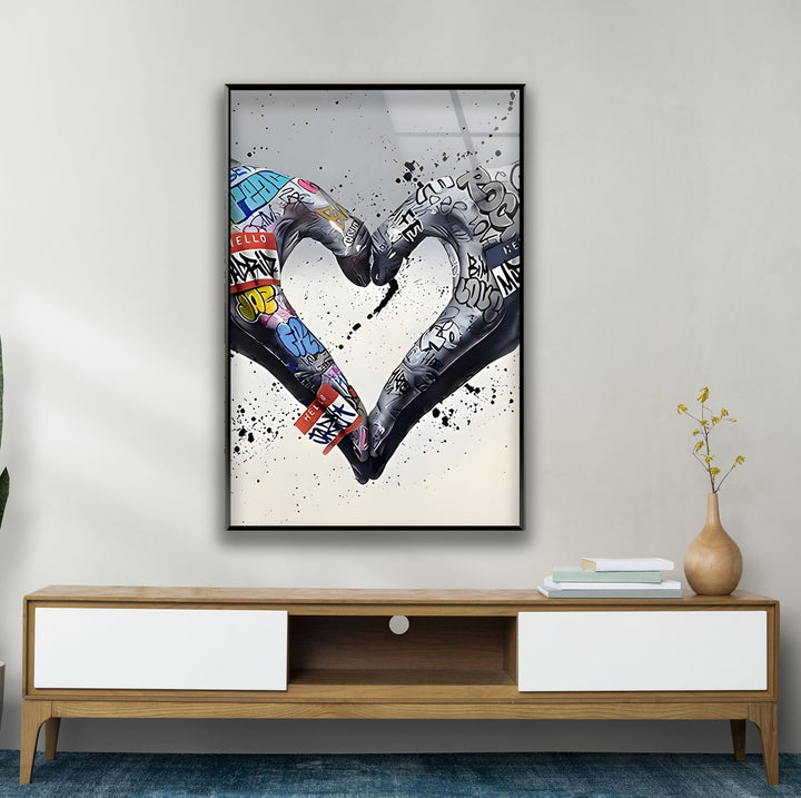Graffiti Heart Black and White Glass Wall Art glass photo prints, glass picture prints
