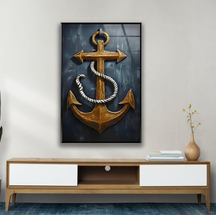 Ship Anchor & Rope Glass Wall Art custom glass pictures, glass art prints
