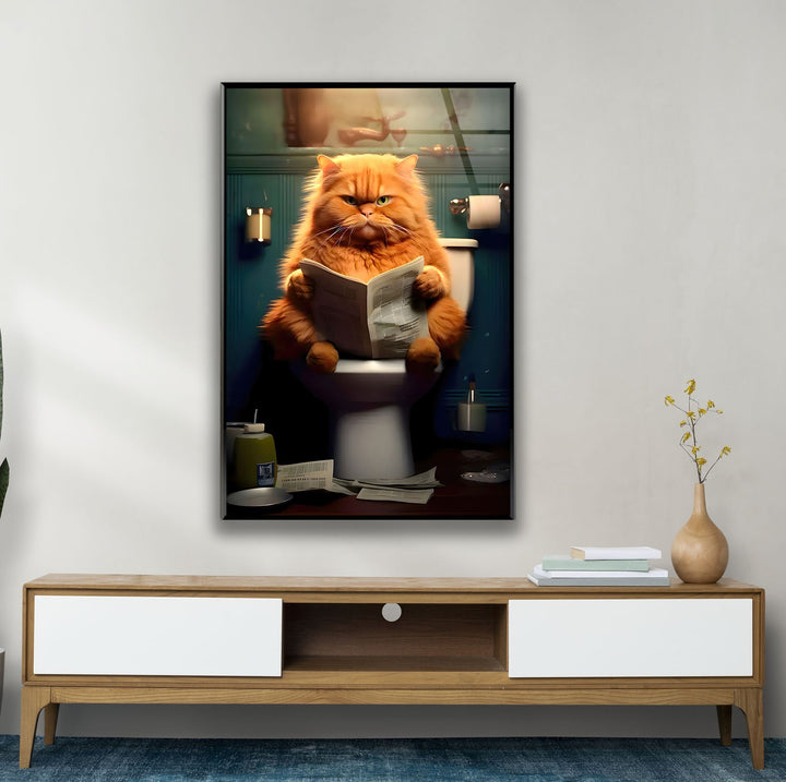 Orange Cat Reading Glass Wall Art glass wall decor, glass wall art decor

