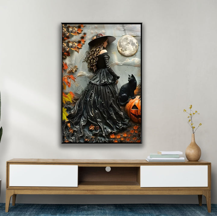 Black Princess & Cat Glass Wall Art custom glass photo prints, large glass prints

