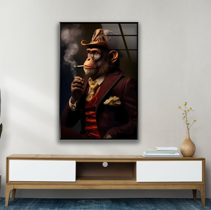 Old Monkey Smoking Glass Wall Art stained glass wall art, stained glass wall decor
