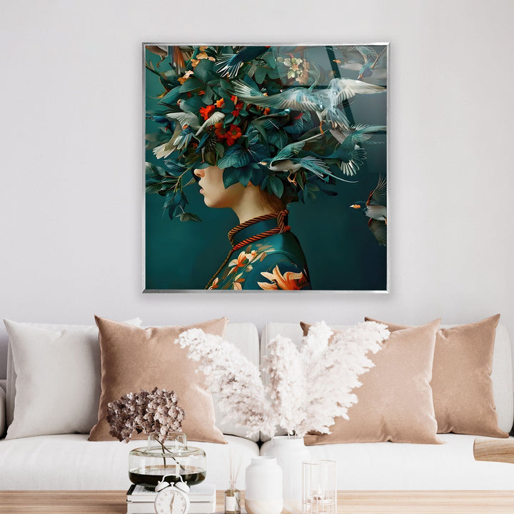 Bird Head Woman Glass Wall Art glass image printing, glass prints from photos
