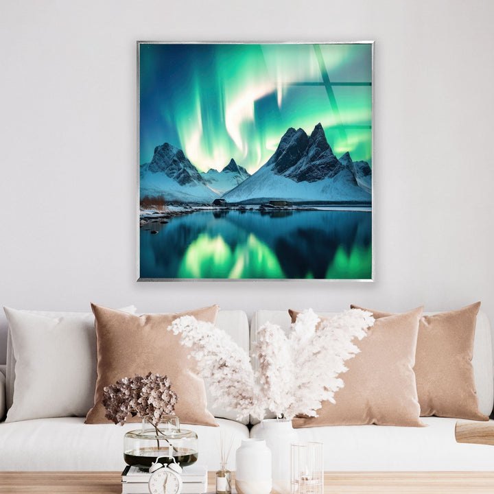 Green Abstract Aurora Borealis Glass Wall Art custom glass pictures, glass art prints
