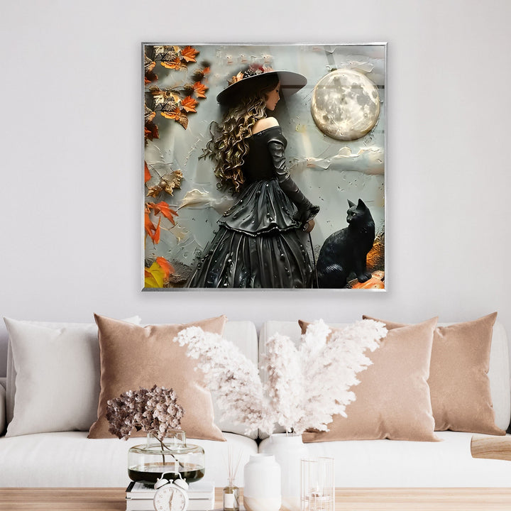 Black Princess & Cat Glass Wall Art large glass photo prints, glass wall photos
