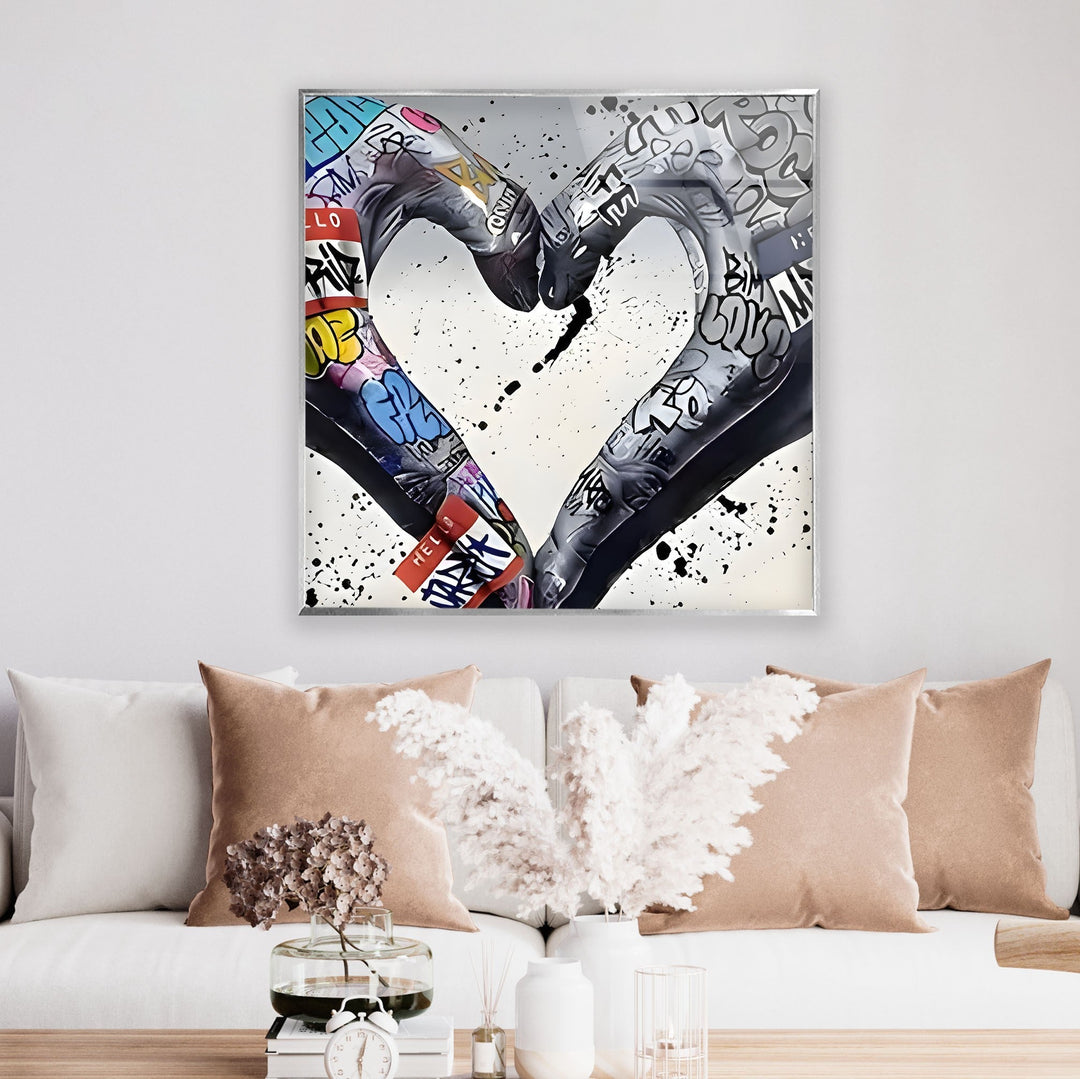 Graffiti Heart Black and White Glass Wall Art Glass Printing Wall Art, Print photos on glass
