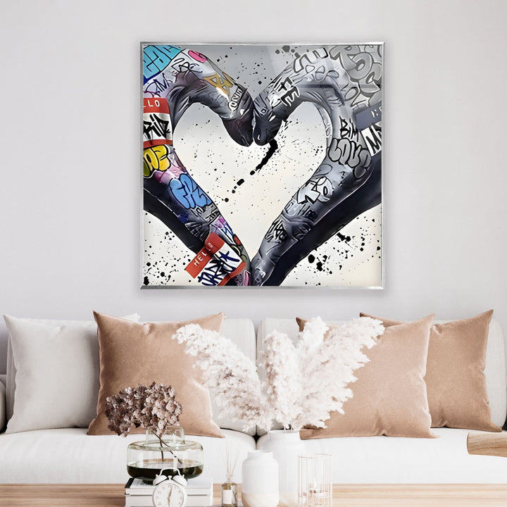 Graffiti Heart Black and White Glass Wall Art Glass Printing Wall Art, Print photos on glass
