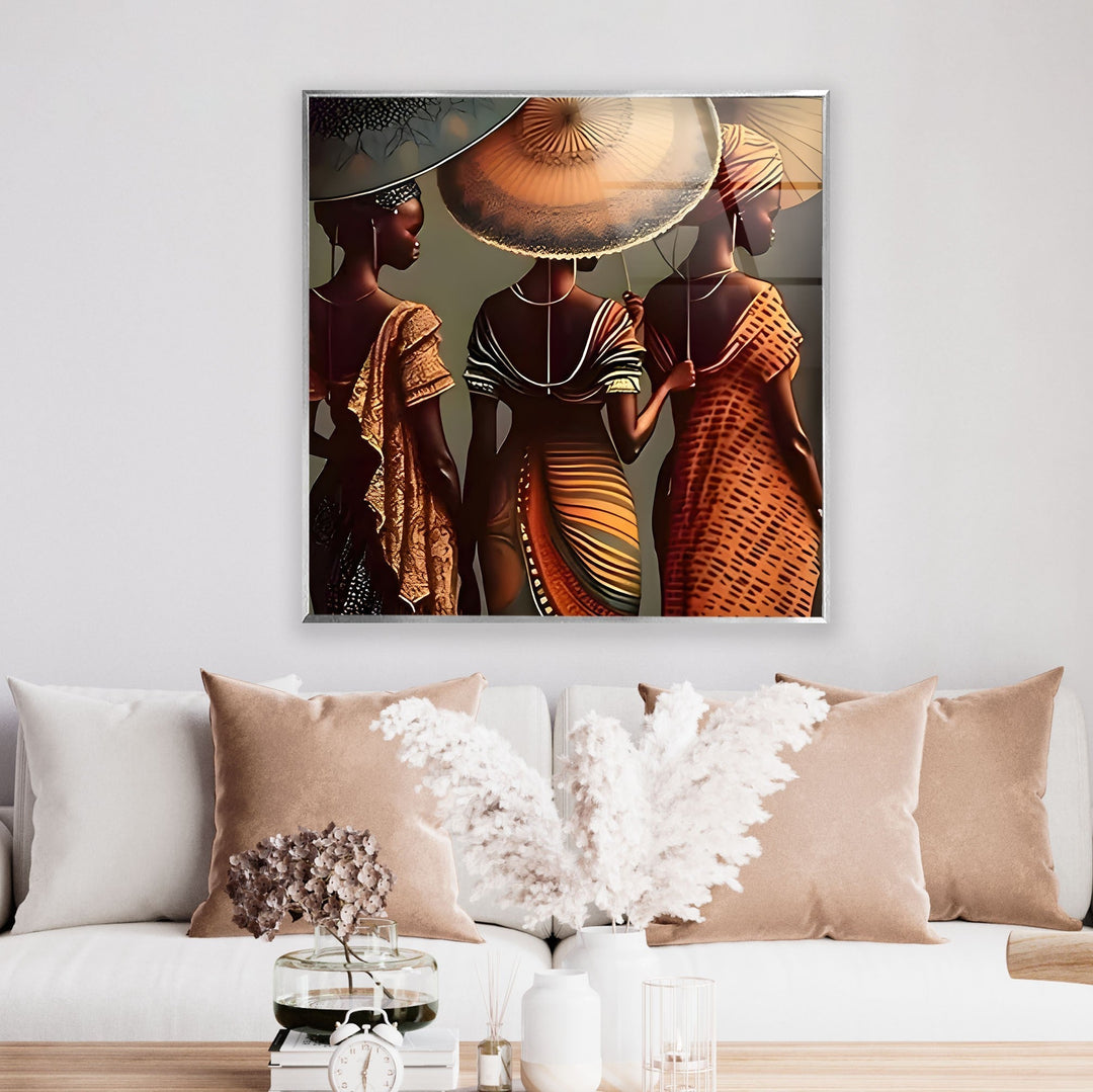 African Womans with Umbrella Glass Wall Art large glass photo prints, glass wall photos
