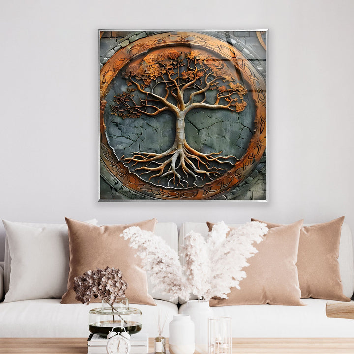 Copper Design Tree Glass Wall Art photo print on glass, prints on glass wall art
