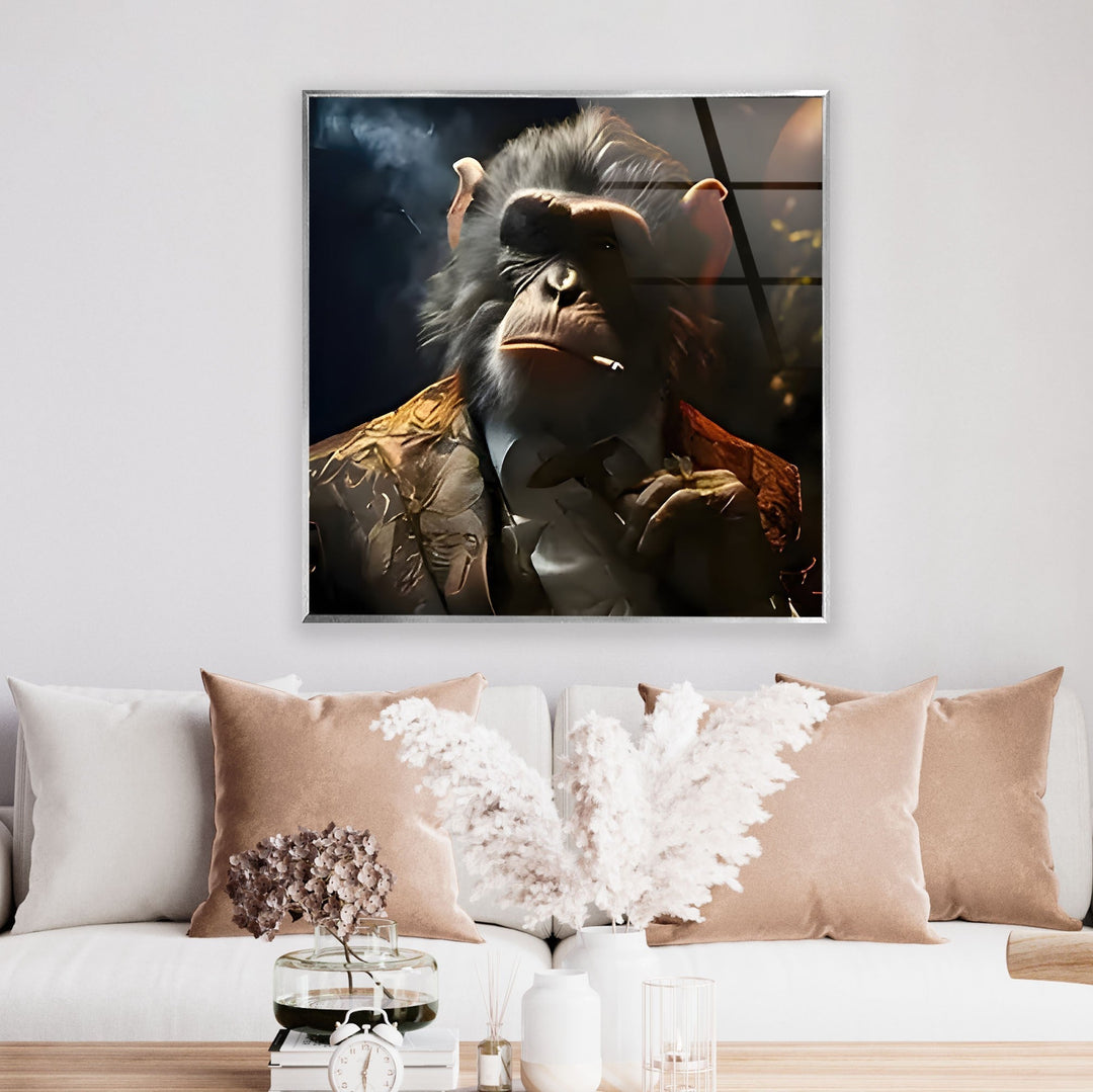 Monkey Smoking Glass Wall Art large glass photo prints, glass wall photos
