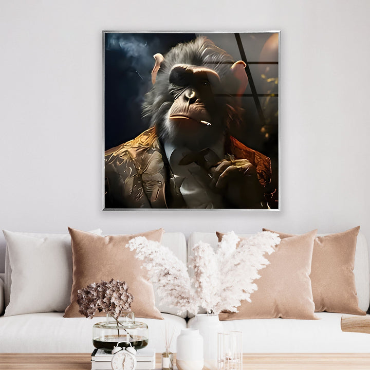 Monkey Smoking Glass Wall Art large glass photo prints, glass wall photos
