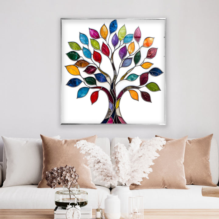 Colored Mosaic Tree of Life Glass Wall Art glass photo prints, glass picture prints

