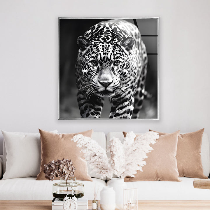 White & Black Leopard Glass Wall Art photo print on glass, prints on glass wall art