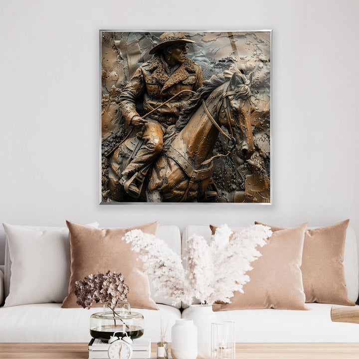 Man Riding a Horse Bronze Glass Wall Art art glass wall art, glass wall art pictures
