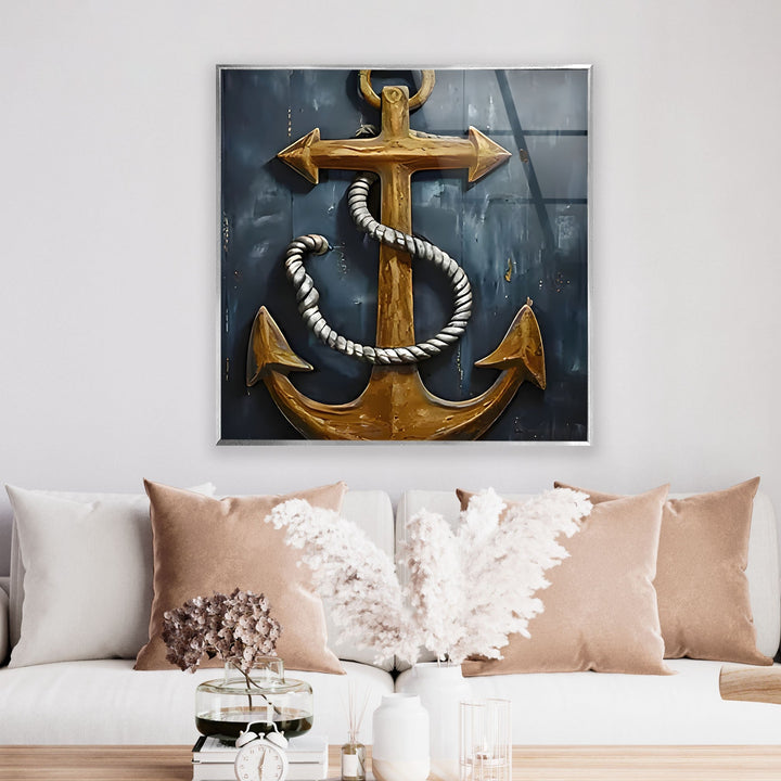 Ship Anchor & Rope Glass Wall Art glass pictures for Wall, glass prints wall art
