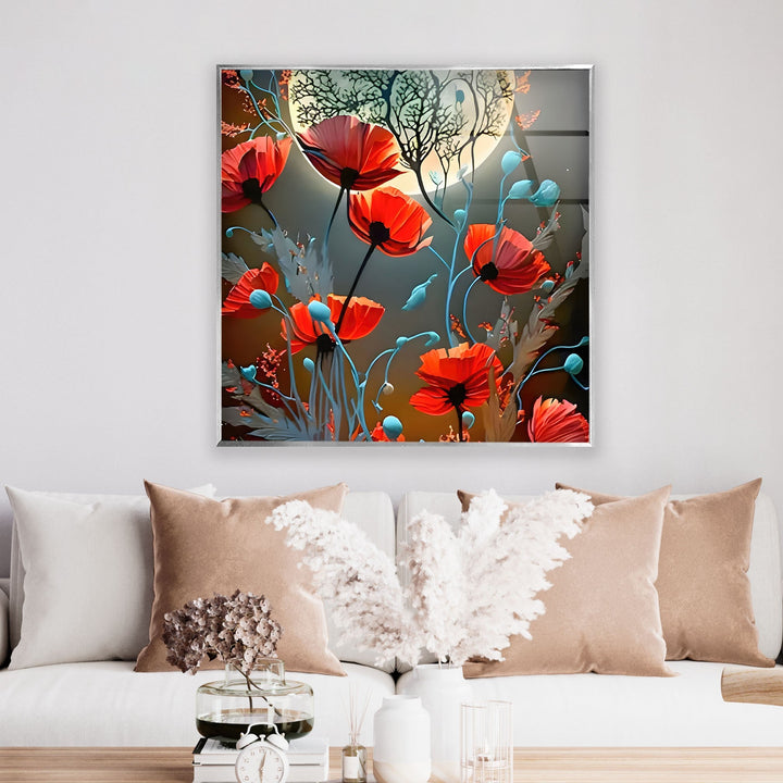 Midnight Colored Flowers Glass Wall Art glass photo prints, glass picture prints
