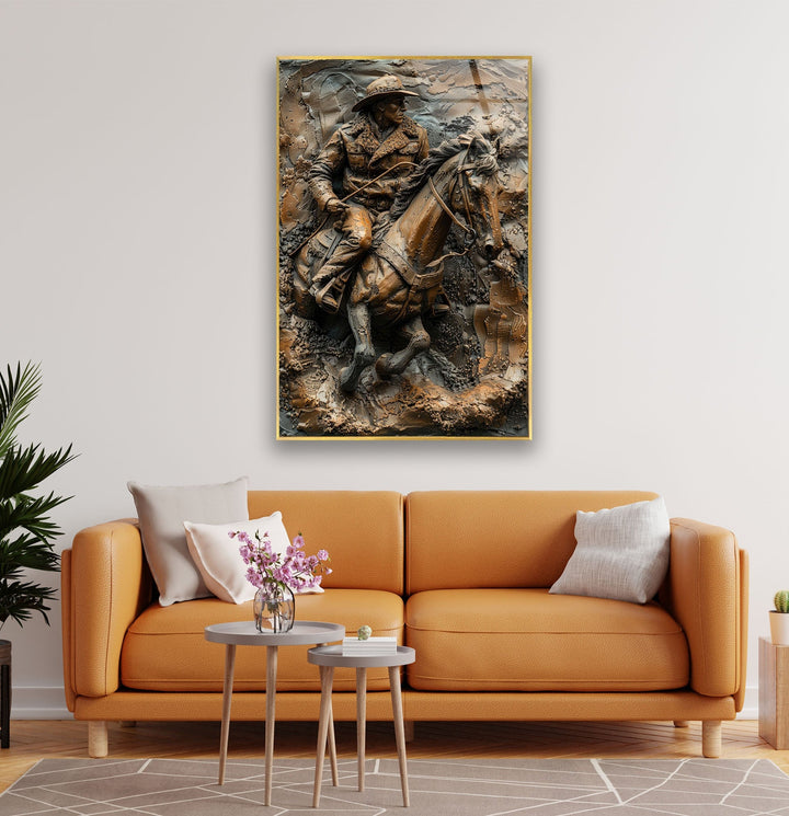 Man Riding a Horse Bronze Glass Wall Art glass art painting, glass art for the Wall
