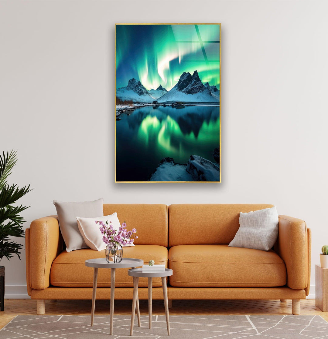 Green Abstract Aurora Borealis Glass Wall Art glass pictures for Wall, glass prints wall art
