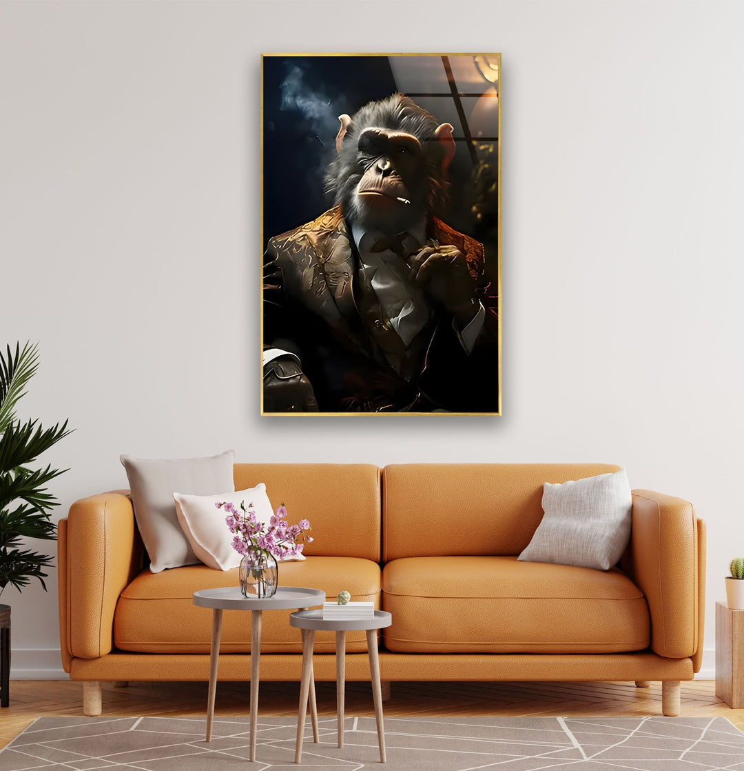 Monkey Smoking Glass Wall Art custom glass photo prints, large glass prints
