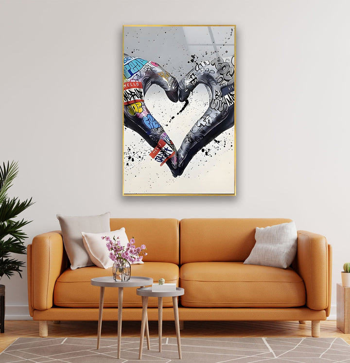 Graffiti Heart Black and White Glass Wall Art art glass wall art, glass wall art pictures
