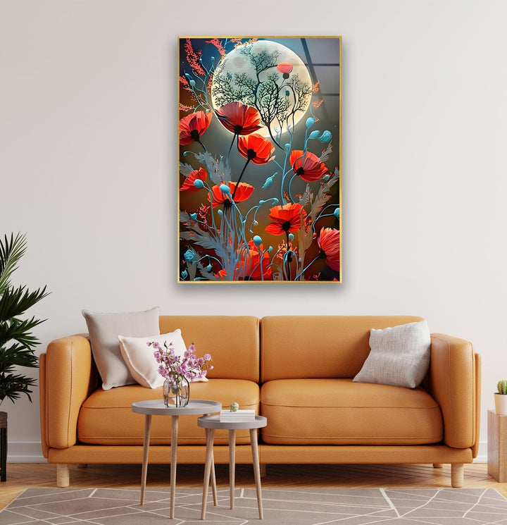 Midnight Colored Flowers Glass Wall Art Glass Printing Wall Art, Print photos on glass
