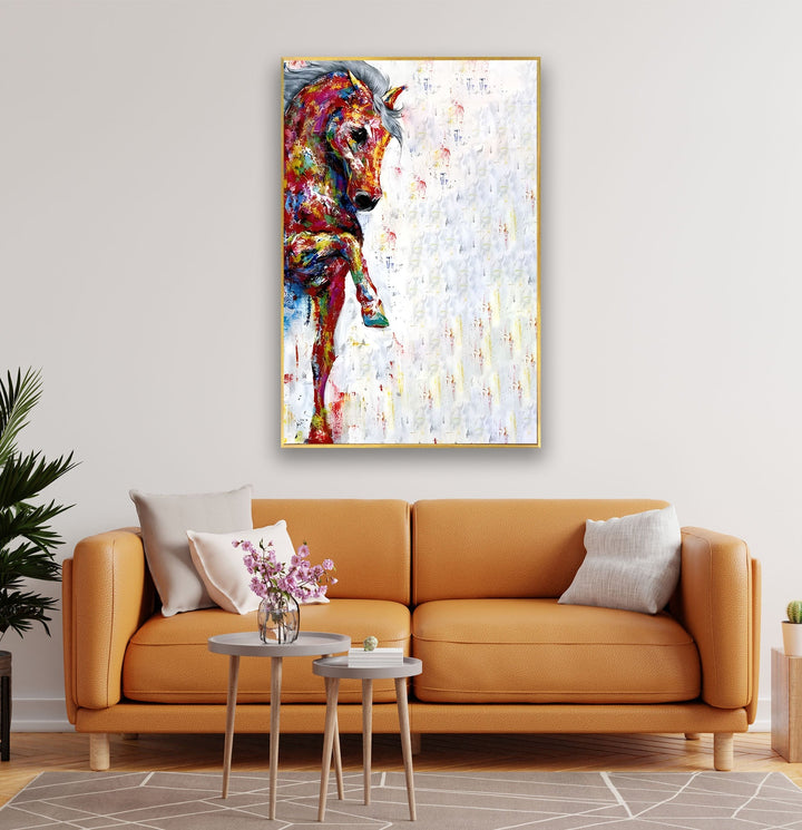 Colored Horse Glass Wall Art photo print on glass, prints on glass wall art
