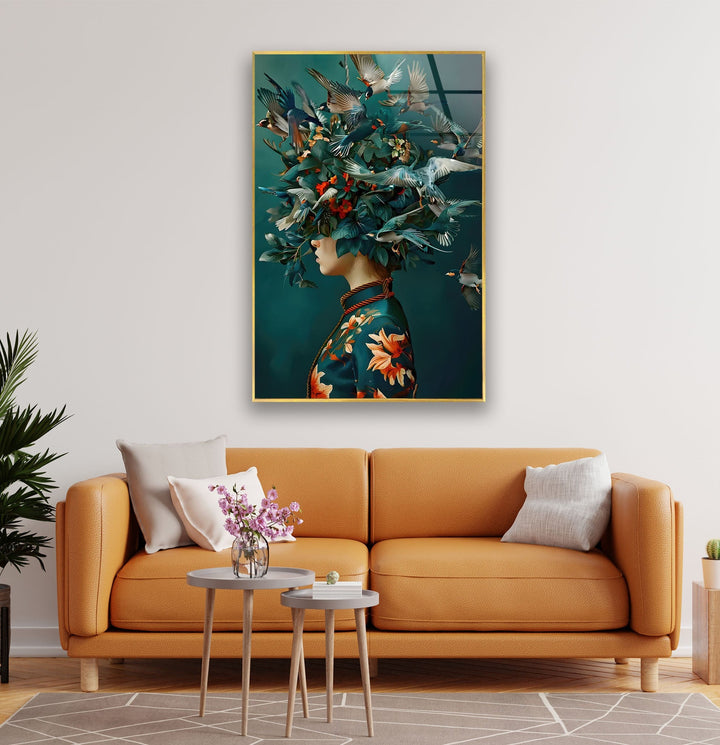 Bird Head Woman Glass Wall Art glass photo prints, glass picture prints

