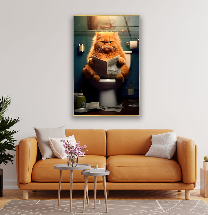 Orange Cat Reading Glass Wall Art glass image printing, glass prints from photos

