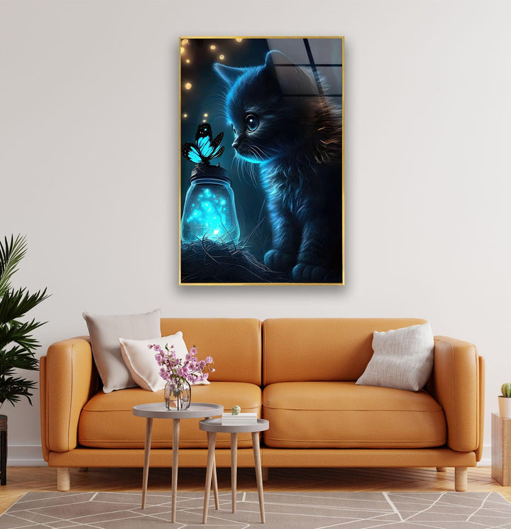 Butterfly & Cat Glass Wall Art photo print on glass, prints on glass wall art
