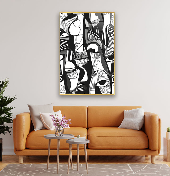 Abstract White & Blue Designs Glass Wall Art print picture on glass, Tempered Glass Wall Art
