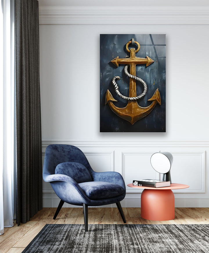 Ship Anchor & Rope Glass Wall Art glass photo prints, glass picture prints
