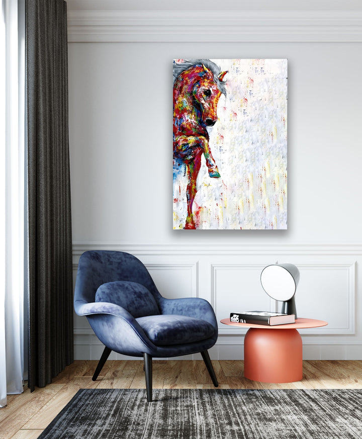 Colored Horse Glass Wall Art custom glass pictures, glass art prints
