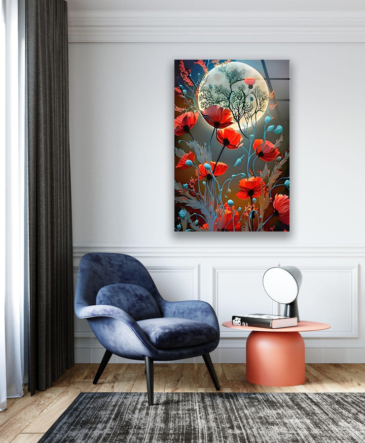 Midnight Colored Flowers Glass Wall Art art glass wall art, glass wall art pictures
