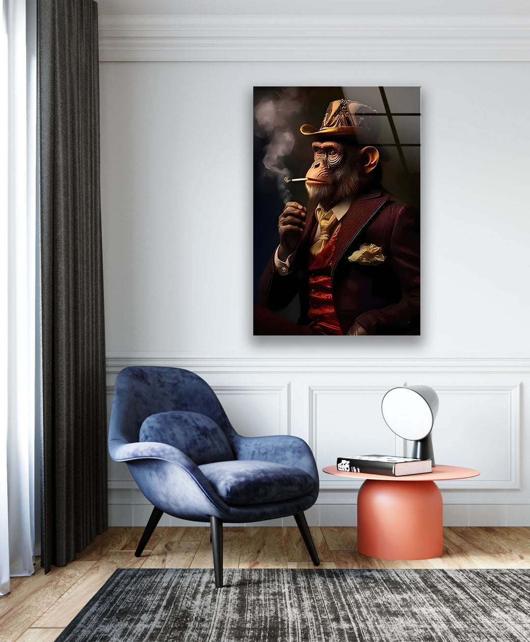Old Monkey Smoking Glass Wall Art glass image printing, glass prints from photos
