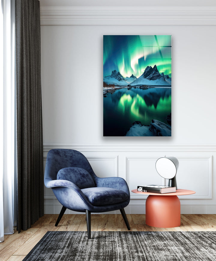 Green Abstract Aurora Borealis Glass Wall Art glass image printing, glass prints from photos
