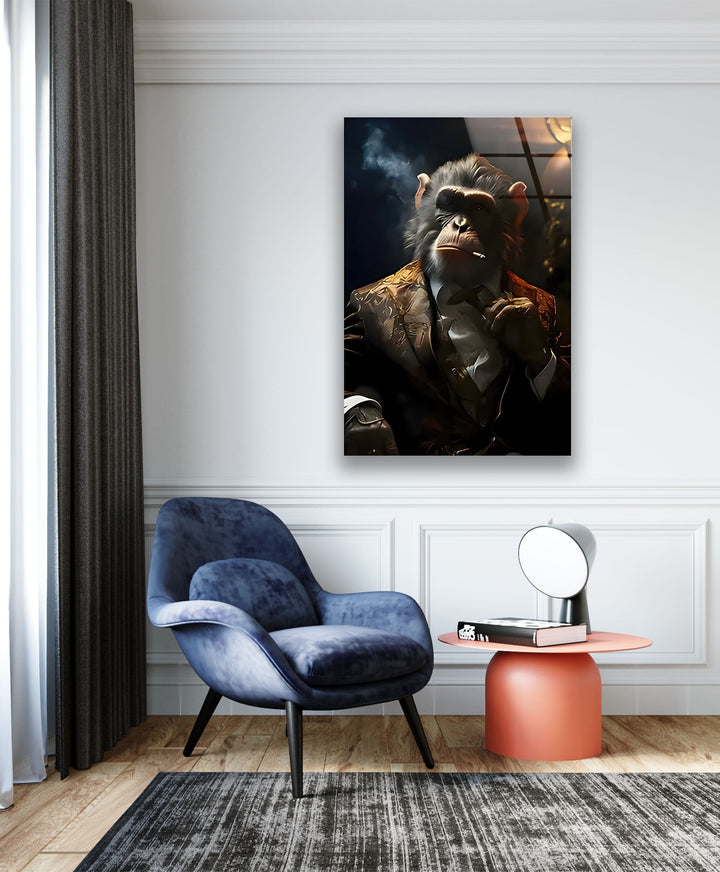 Monkey Smoking Glass Wall Art picture on glass wall art, photos printed on glass
