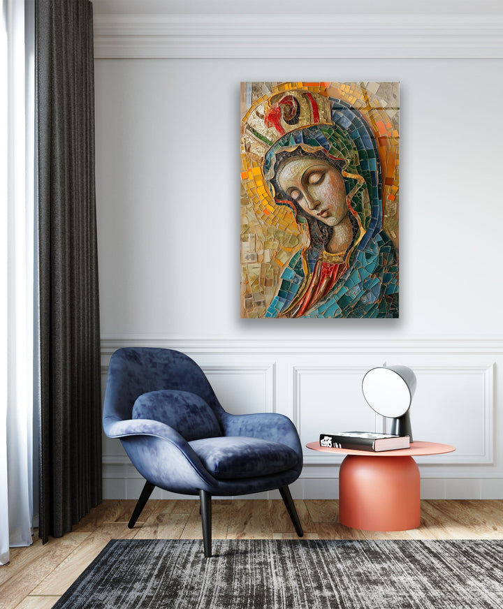 Saint Maria With Mosaic Glass Wall Art Glass Printing Wall Art, Print photos on glass
