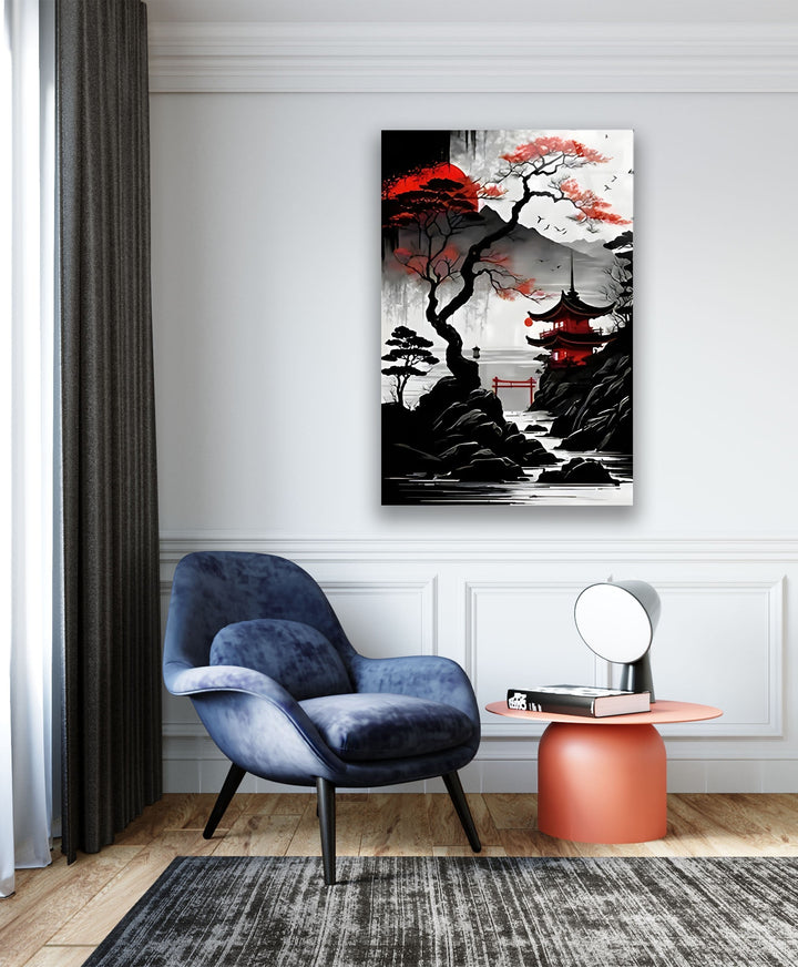 Red Moon Japan Art Glass Wall Art glass image printing, glass prints from photos
