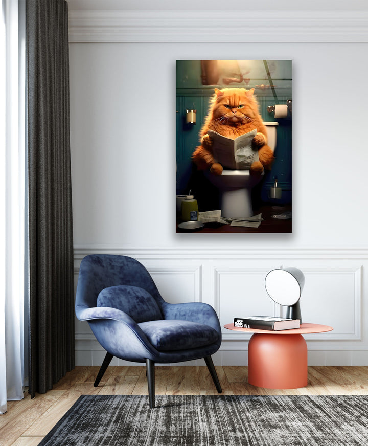 Orange Cat Reading Glass Wall Art glass photo prints, glass picture prints
