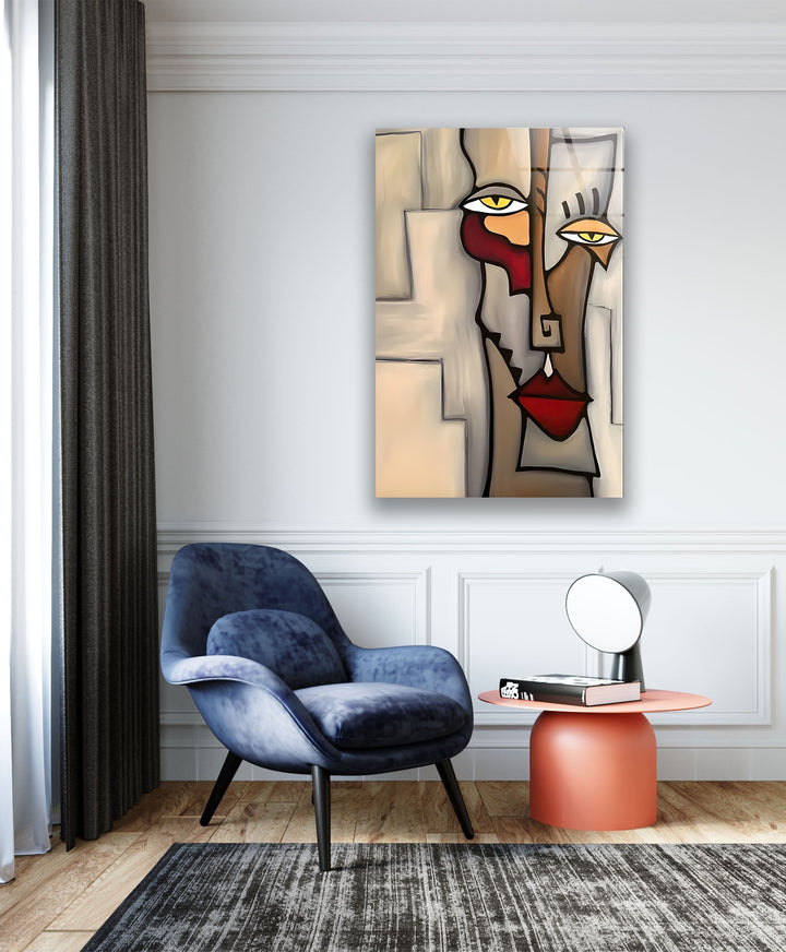 Picasso Abstract Figures Glass Wall Art photo print on glass, prints on glass wall art
