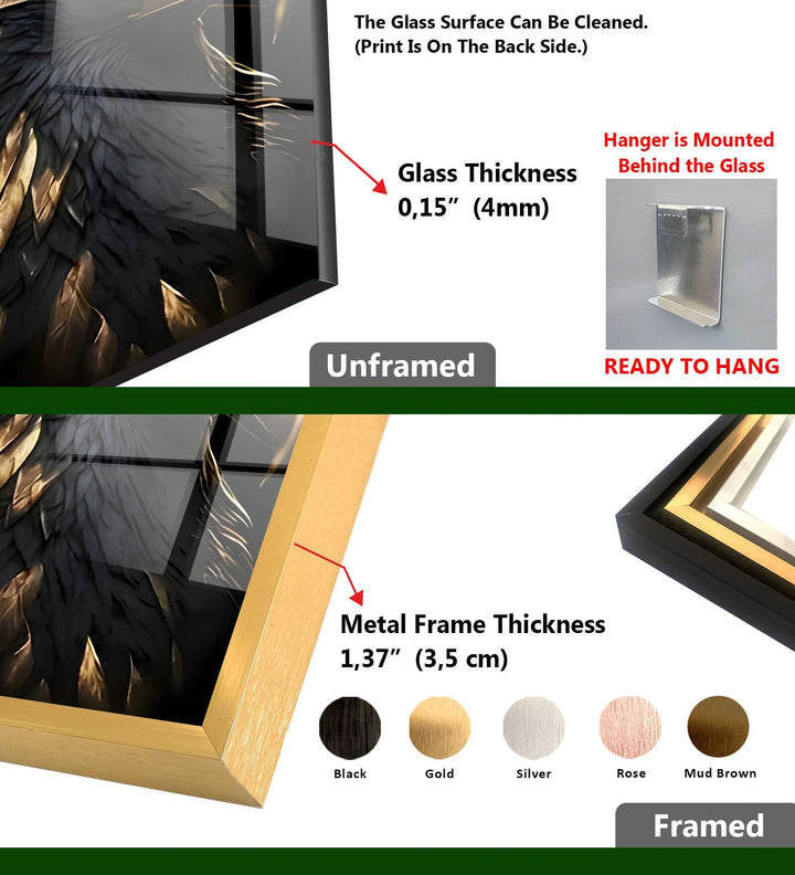 Wanddekoration aus Glas mit Adlermotiv in Schwarz und Gold